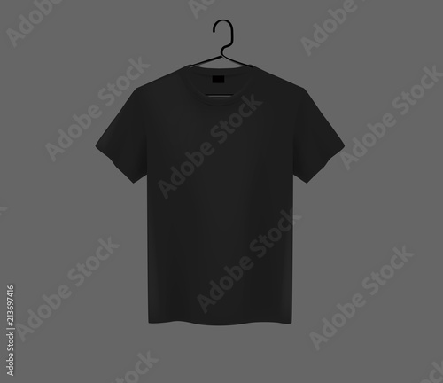 Download "Front view of men's black t-shirt Mock-up on metal hanger ...