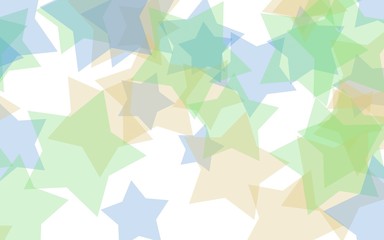 Multicolored translucent stars on a white background. Green tones. 3D illustration