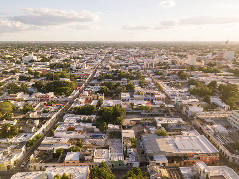 Beautiful and picturesque town of Merida. Cozy beautiful streets of the Mexican city