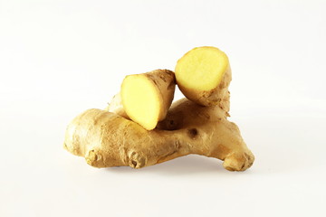 Fresh ginger root isolated on white background