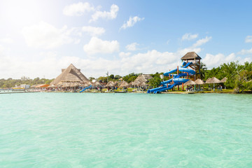 Beautiful turquoise water. Laguna Bacalar  - the lake of seven colors. Favorite place of rest for...