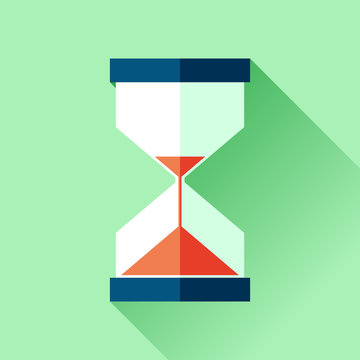 Hourglass icon in flat style, sandglass on green background. Vector design elements for you business project 