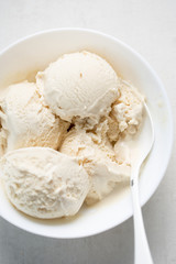 Salted caramel ice cream. Ice cream with Lucuma, Peruvian fruit with natural caramel-like taste, coconut oil & stevia