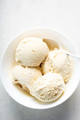 Salted caramel ice cream. Ice cream with Lucuma, Peruvian fruit with natural caramel-like taste, coconut oil & stevia