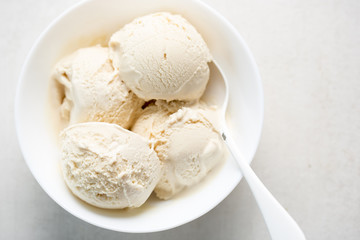 Salted caramel ice cream. Ice cream with Lucuma, Peruvian fruit with natural caramel-like taste, coconut oil & stevia