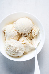Salted caramel ice cream. Ice cream with Lucuma, Peruvian fruit with natural caramel-like taste, coconut oil & stevia
