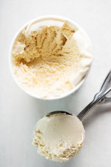 Salted caramel ice cream. Ice cream with Lucuma, Peruvian fruit with natural caramel-like taste, coconut oil & stevia