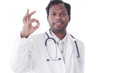 two doctors of the medical center showing OK gesture.