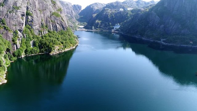 Aerial footage of J&oslash;ssingfjorden a fjord in Sokndal municipality in Rogaland county, Norway.
The fjord is well known as the location of the World War II-era Altmark Incident.