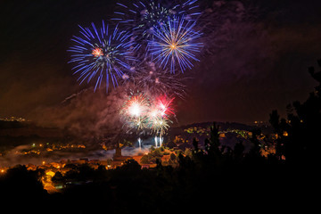 Fototapeta na wymiar Fireworks in Chapel Guyon, Old Village in France , For the 14 July