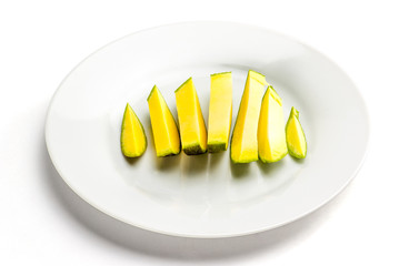 Mango slices in glass plate