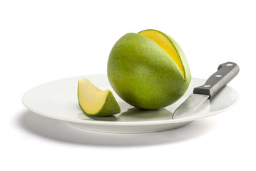 Mangoes cut and placed in glass plate 