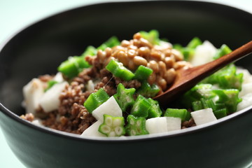 オクラ長芋納豆丼