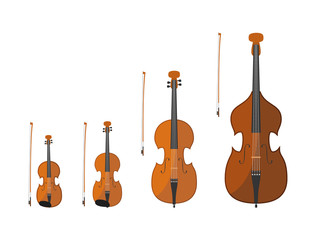 Vector illustration set of string instruments playing by bowing the strings