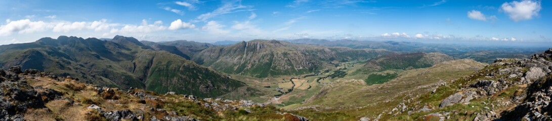 Great Langdale panorama banner in summer drought from pike o blisco