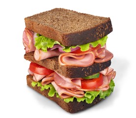 isolated turkey and ham sandwich