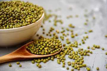 Ceramic bowl of mung beans