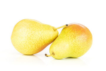 Group of two whole fresh red pear forelle variety isolated on white