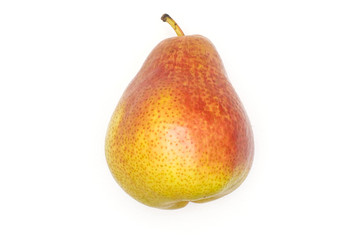 One whole fresh red pear forelle variety flatlay isolated on white