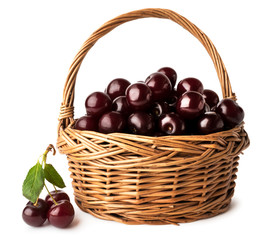 Fototapeta na wymiar Full basket of ripe red cherries on a white, isolated.