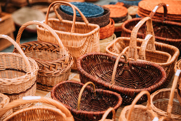 Handcrafts,  Handmade Wicker Baskets  In Local Market