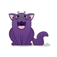 Vector of cartoon images of cute different purple cat. Joyful smiling cat. Pet.