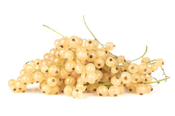 Lot of whole fresh white currant berry blanka variety heap isolated on white