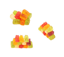 Pile of gummy bear candies isolated