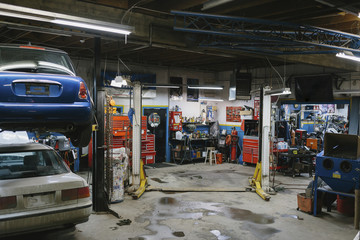 Cars for repairing in automobile repair shop