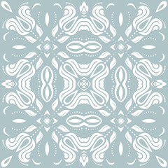 Oriental white pattern with arabesques and floral elements. Traditional classic ornament. Vintage pattern with arabesques