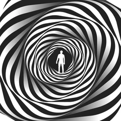Psychologie oder Mode, ein Muster zum Drucken. Schwarz-Weiß-Fractal-Hintergrund. Escher-Stil. Bilder im Stil optischer visueller Täuschungen - Pop Art. © Da_Art