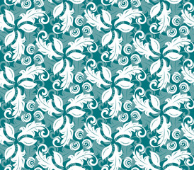 Floral green and white ornament. Seamless abstract classic background with flowers. Pattern with repeating elements