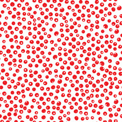 Abstract ink brush red dots seamless pattern on white background