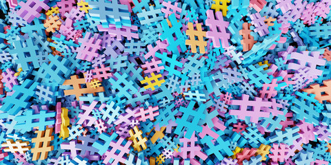 Infinite tags on a plane, original 3d rendering illustration.