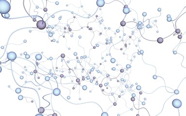 Neural network. Social network. Futuristic dna, deoxyribonucleic acid. Abstract molecule, cell illustration, mycelium. Light background. 3D illustration