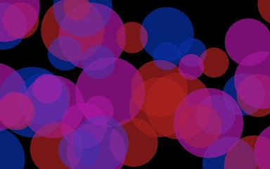 Multicolored translucent circles on a dark background. Pink tones. 3D illustration