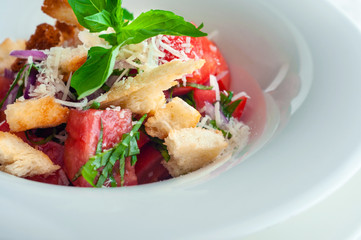 Tuscan Panzanella, traditional Italian salad with tomatoes and bread