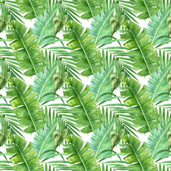 Exotic watercolor jungle seamless pattern