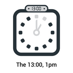 The 13:00, 1pm icon isolated on white background, clock and watch, timer, countdown symbol, stopwatch, digital timer vector icon