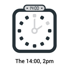 The 14:00, 2pm icon isolated on white background, clock and watch, timer, countdown symbol, stopwatch, digital timer vector icon
