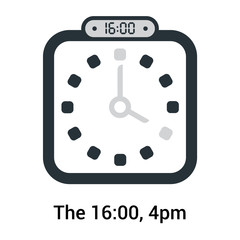 The 16:00, 4pm icon isolated on white background, clock and watch, timer, countdown symbol, stopwatch, digital timer vector icon