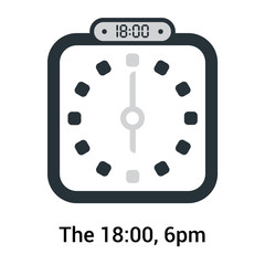 The 18:00, 6pm icon isolated on white background, clock and watch, timer, countdown symbol, stopwatch, digital timer vector icon