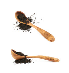 Pile of dried tea leaves isolated