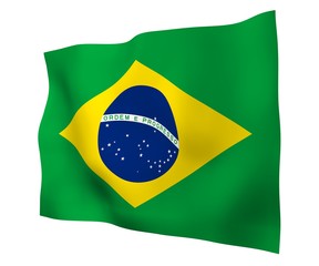 Waving flag of Brazil. Ordem e Progresso. Order and progress. Rio de Janeiro. South America. State symbol. 3D illustration