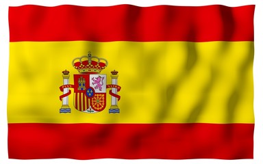 The flag of Spain. Official state symbol of the Kingdom of Spain. Concept: web, sports pages, language courses, travelling, design elements. 3d illustration
