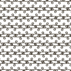 vector black and white contrast monochrome retro seamless pattern of black stripes horizontal lines with curls