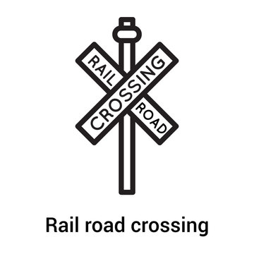 Rail road crossing cross signal icon vector sign and symbol isolated on white background, Rail road crossing cross signal logo concept