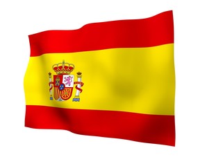 Fototapeta premium The flag of Spain. Official state symbol of the Kingdom of Spain. Concept: web, sports pages, language courses, travelling, design elements. 3d illustration