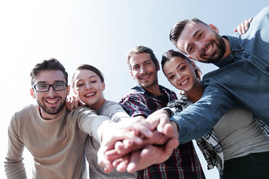 College Students Teamwork Stacking Hand Concept