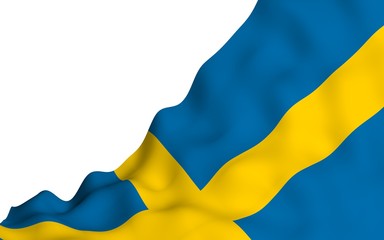 The flag of Sweden. Official state symbol of the Kingdom of Sweden. A blue field with a yellow Scandinavian cross that extends to the edges of the flag. 3d illustration